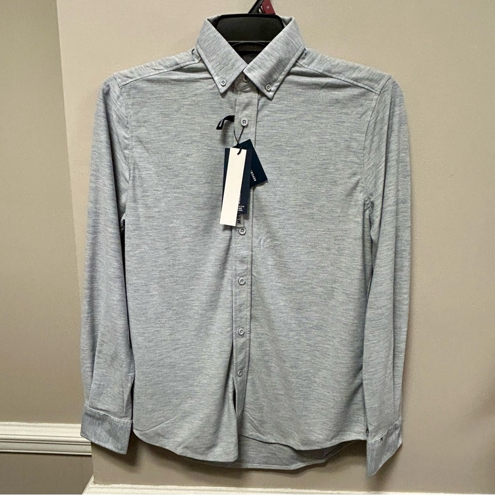 Men's Light Gray Button-Up Shirt Sz S Report Collection NWT Flex Knit